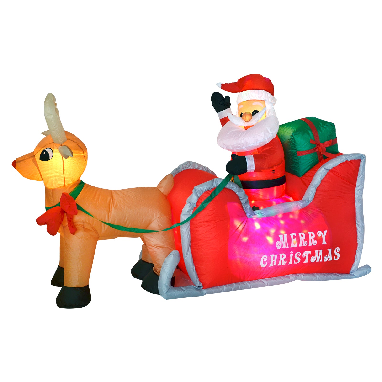 santa sleigh and reindeer large 4ft inflatable decoration with warm white lights